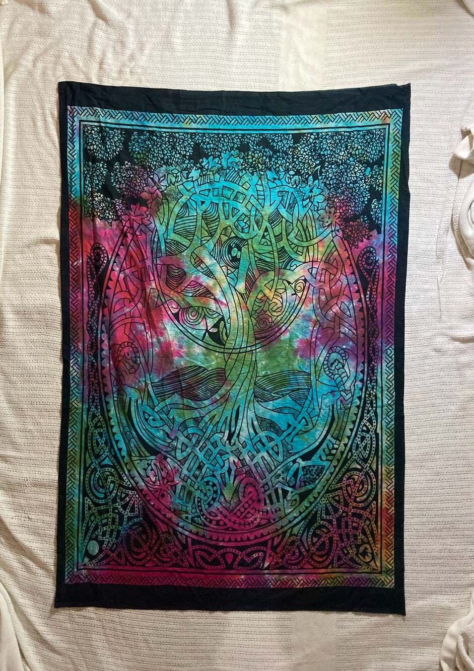Tie Dye Celtic Tree of Life Cotton Wall Hanging Tapestry